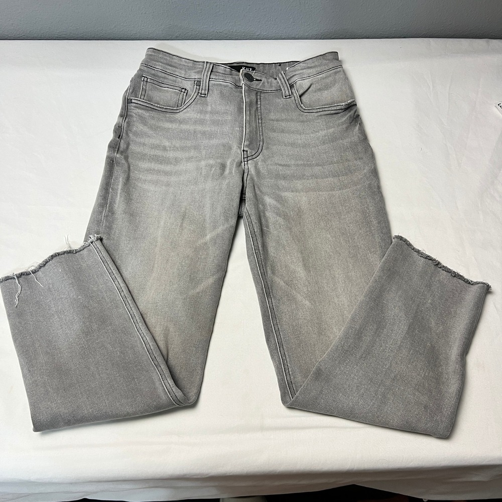 KUT From the Kloth Crop Wide Leg Ankle Jeans Frayed Hem Gray Wash 27" Inseam 6